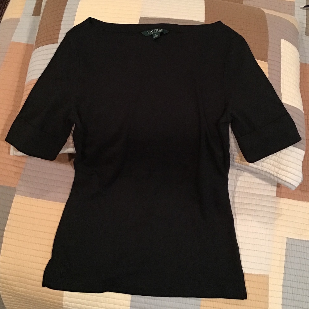 Ralph Lauren Black Cotton Top Boat Neck Size M